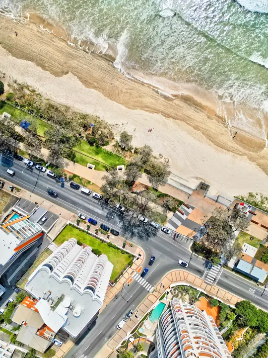 The beach and The Esplanade from directly above