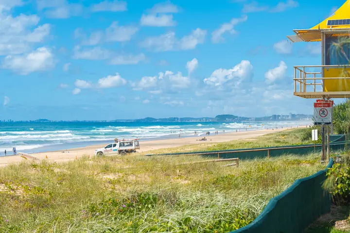 Patrolled beach and lifeguard tower